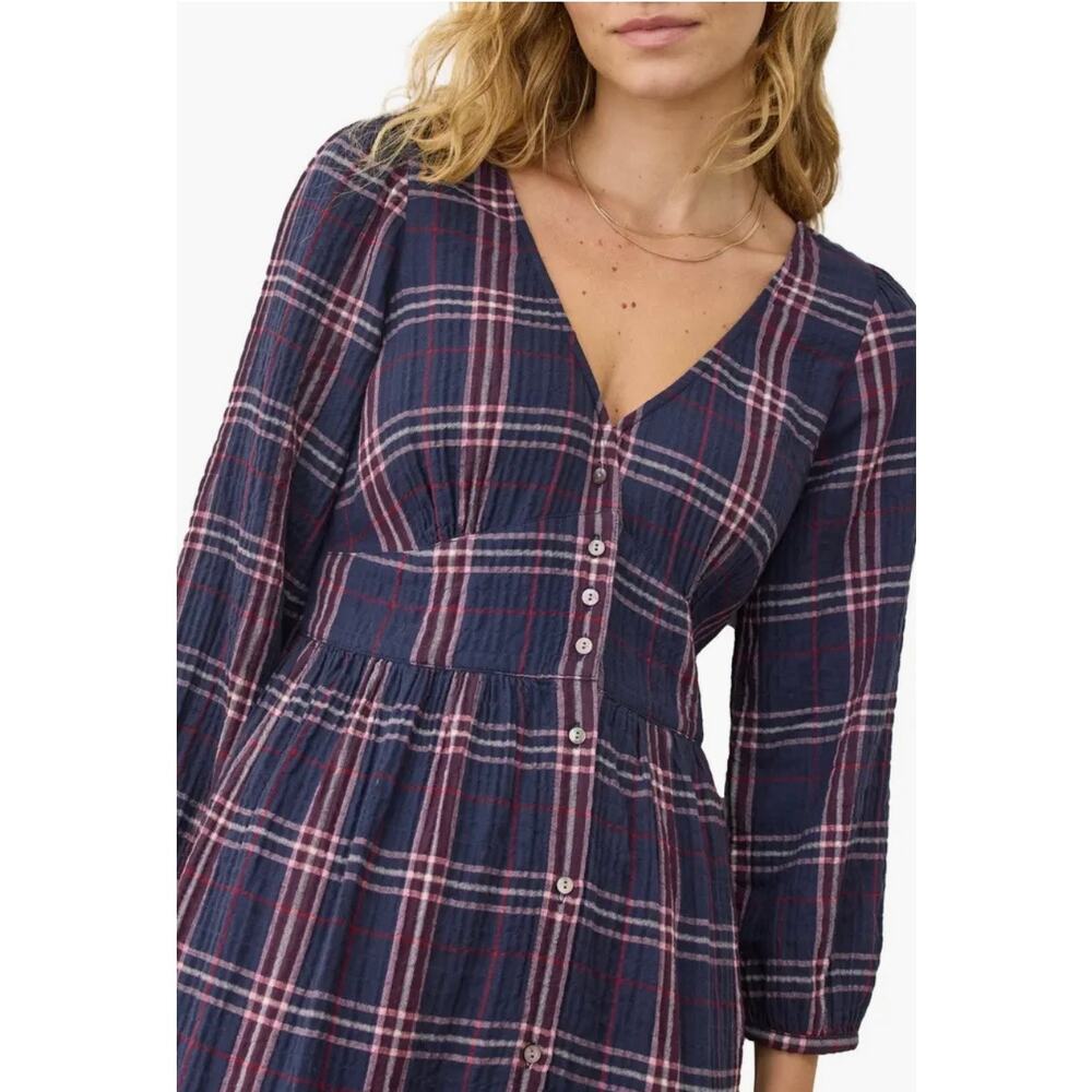 Marine Layer Maeve Purple Plaid Button Trad Dress Women's Size Medium - Picture 4 of 11